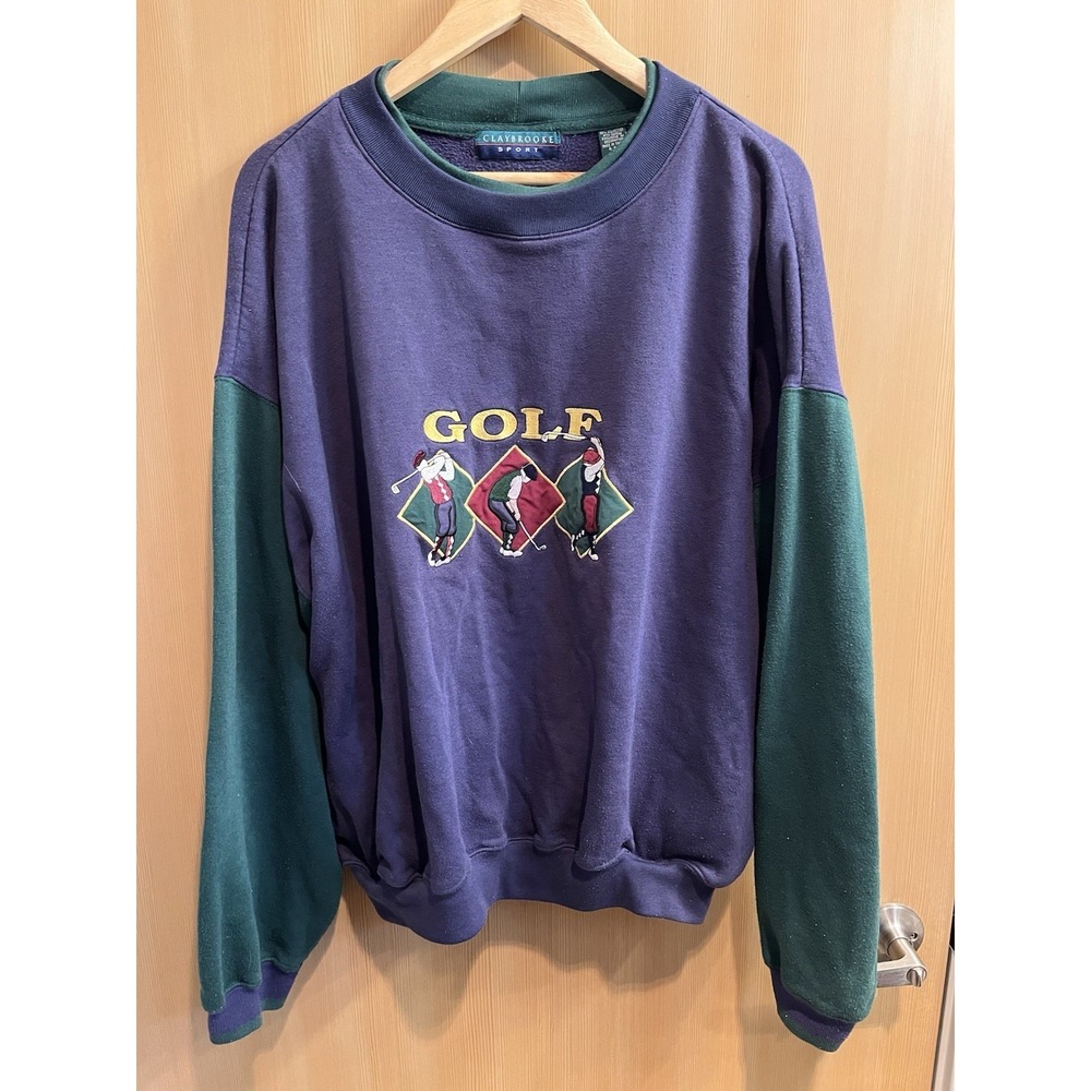 VTG Golf Embroidered Retro Sweatshirt XL Blue Green Double Layered Colorblock
